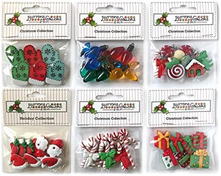Düğmeler Bolca Dikiş ve El Sanatları için 50'den Fazla Çeşitli Noel Düğmesi-6 Düğme Paketi Seti - Lolipoplar, Noel Baba, ışıklar