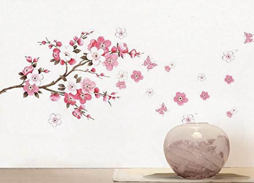 BİBİTİME Kiraz Çiçeği Duvar süslü çıkartmalar Pembe Uçan Kelebek Sticker Kız Çiçek Duvar Dekor Çiçek Çıkartmaları sanatsal fresk