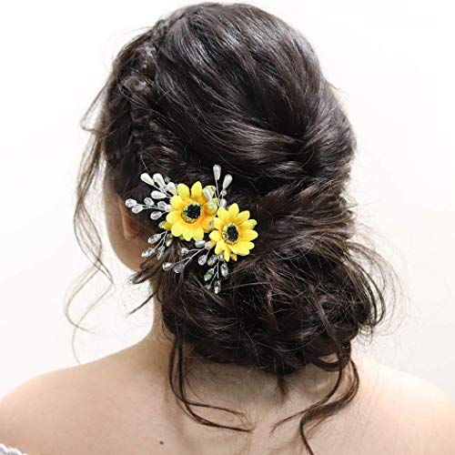 UNSUTUO Ayçiçeği Gelin Düğün Saç Pins Gümüş Kristal Gelin Saç Aksesuarları Inci Saç Parçası Kadınlar ve Kızlar için