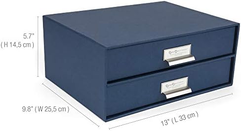 Bigso Birger 2 Çekmeceli Sunta Etiket Çerçevesi Belge Mektup Kutusu, 5,7 x 13 x 9,8 inç, Mavi