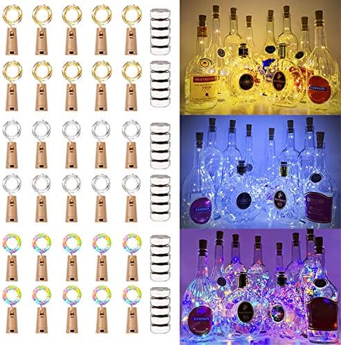 MUMUXİ 30 paketi 20 LED şarap şişesi ışıkları ile mantar, 3.3 ft gümüş tel mantar ışıkları pil kumandalı peri Mini dize ışıkları