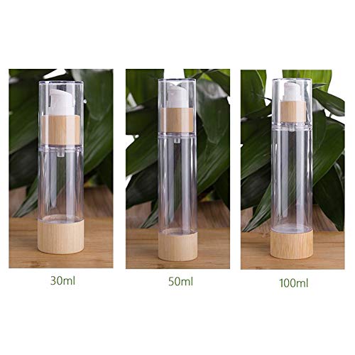2 Pcs 100 ml/3.4 oz Boş Plastik Havasız vakum Pompası Basın Şişeleri losyon dispenseri ile Eko Bambu Kapak ve Alt Seyahat Makyaj