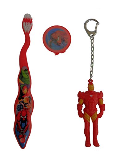 Iron Man Diş Fırçası-Mini Zincirli Heykelcik ve Kapaklı Seyahat Diş Fırçası