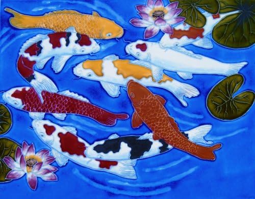 Koi Balığı - Dekoratif Seramik Sanat Karosu-11 x 14 En Moda