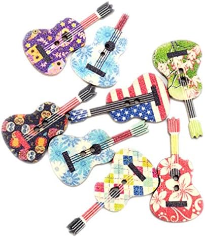 Exceart 100 PCS Karışık Ahşap Düğmeler Çiçek Gitar Şekli Renkli Düğmeler Sevimli Dekoratif Düğmeler with2 Delik için DIY Dikiş