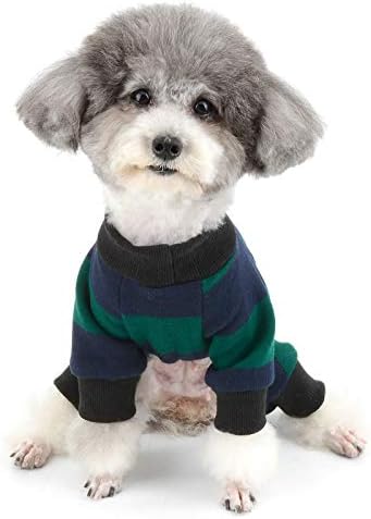 Zunea Küçük Köpek Pijama Kıyafetler Kış Sıcak Kazak Ceket Tulum Örme Jumper Köpek Giysileri 4-Legged Çizgili Pamuk Tulum Soğuk