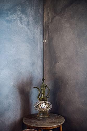 MOZAİST Türk Sürahi Lamba, Mozaik demlik Masa Lambası, antik Bohem Dekoratif Cam Fas Vintage Lamba gölge, masa başucu Vitray