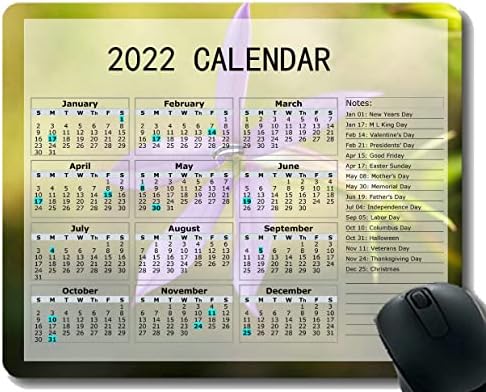 Tatil Günleri ile 2022 Takvim Mouse Pad, Dikişli Kenarlı Çiçek Yeşil Bitki Mouse Pads