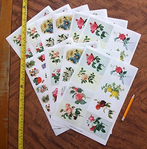Dekupaj Kağıt Paketi (10 yaprak A4 / 8x 12) Çiçekler Güller Bahçe Kır Çiçekleri FLONZ Vintage Kağıt