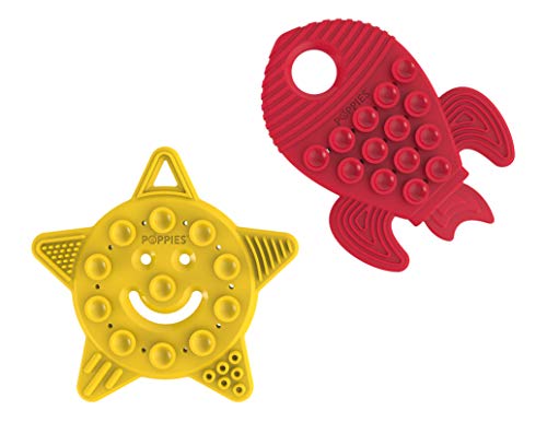 Gelincikler Yıldızı Gülümsetir (Sarı) ve kırmızı Roket (Kırmızı) Paket-Silikon Duyusal Oyuncak-BPA İçermez-Bebek Diş Kaşıyıcı,