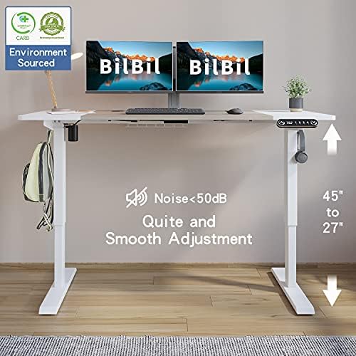 BilBil 55x24 İnç Yüksekliği Ayarlanabilir Elektrikli Ayaklı masa, akıllı Ev Ofis Sit Standı Masa ile Splice Kurulu, beyaz Çerçeve/Beyaz