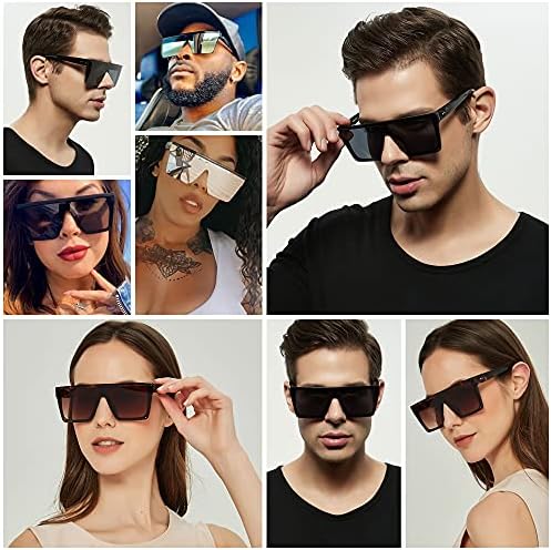 Kare boy güneş gözlüğü kadın erkek büyük düz üst 2 paket moda kalkan büyük UV koruma çerçevesiz tonları için