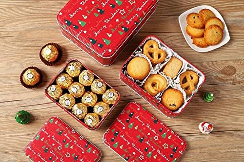 Noel Kurabiye Tenekeleri Kurabiye Kavanozları Gıda Depolama Kırmızı-Dekoratif Kurabiye Hediye Tenekeleri, Ekstra Kalın Metal
