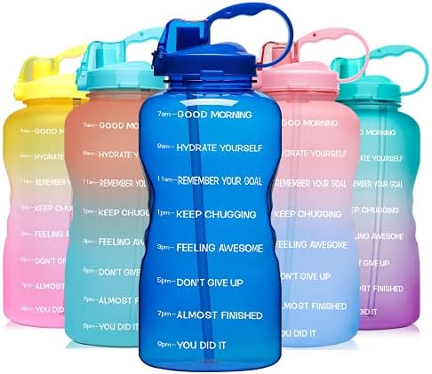 Girişim Pal 64 OZ Su Şişesi ile Motivasyon Zaman İşaretleyici ve Saman - Sızdırmaz BPA Ücretsiz Kullanımlık Flip Top Su Şişesi