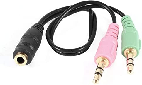 EuısdanAA 3.5 mm Kadın Stereo Çift Erkek Y Splitter Mikrofon Hoparlör Kablosu 21 cm Uzun Siyah (3,5 mm hembra a estéreo doble