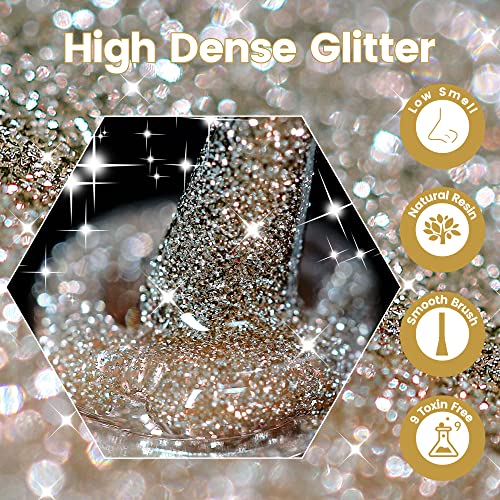 YTD Likomey Yansıtıcı Flaş Jel Oje, 15 ml Elmas Disko DJ Glitter Patlama Şampanya Altın Renk Holografik Sparkly Parlak Pırıltılı