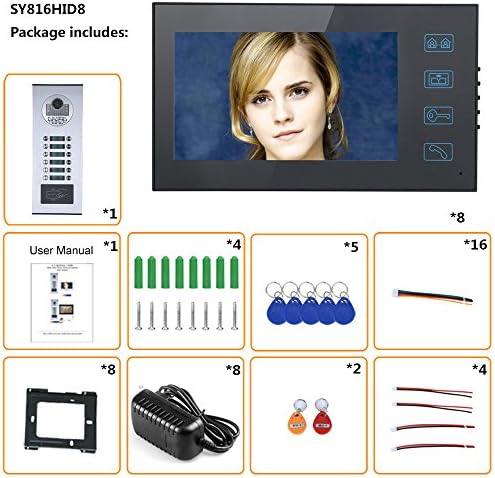 HBFFL Dokunmatik Düğme 7 8 Daire / Aile Görüntülü Kapı Telefonu İnterkom Sistemi RFID IR-Cut HD 1000TVL Kamera Kapı Zili Kamera