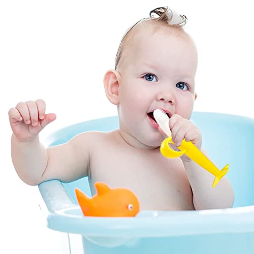 Bebek Diş Fırçası 6 ila 12 Ay, silikon Bebek Muz Diş Fırçası Çiğnemek Oyuncaklar ve Eğitim Parmak Diş Fırçası için Babys Yatıştırır