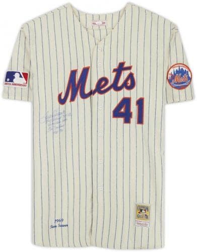 Tom Seaver New York Mets İmzalı Krem Mitchell & Ness Forması Çoklu Yazıtlı-JSA-İmzalı MLB Formaları