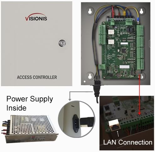 Visionis FPC-8234 2 Kapı Erişim Kontrolü Inswinging Kapı 1200lbs MagLock Saat Seyirci TCP / IP Wiegand Denetleyici Kutusu + Güç