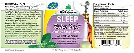 American BioSciences SLEEPSolve 24/7, Sağlıklı Uyku Desteği, Glutensiz, 30 Kapsül, Manolya ve Zizifus Karışımı, Melatonin