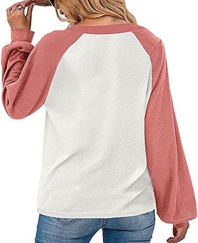 Kadınlar için uzun Kollu Gömlek Şık Rahat Düz Renk Crewneck Tişörtü Moda Waffle Fener Artı Boyutu Bluzlar