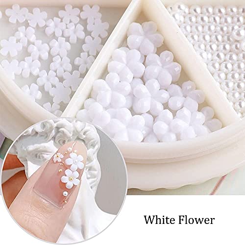Çiçek Tırnak Charms Nail Art Çıkartmaları 1 Kutuları İnci Glitter Tırnak Dekorasyon Malzemeleri Beyaz Çiçek İnci Paslanmaz Çelik