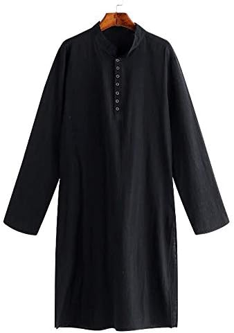 Taolıyuan Mens Kurta Henley Gömlek Kaftan Thobe Longline T Shirt Uzun Kollu Işık Düz Kıyafeti Gecelikler Pijama