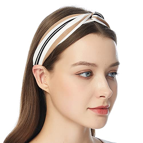Kafa bandı Başlığı Kafa Wrap saç Bandı Geleneksel Şık Elastik Türban Kumaş Hairbands moda saç aksesuarları Kadınlar için (Kahverengi