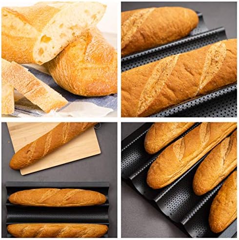 Baget Tavası-Pişirme için Fransız Ekmek Tavaları - 4 Somun Yapışmaz Delikli Tepsi-Büyük Kalıp 17 x 13 - Sağlam Tasarım - Alüminyum
