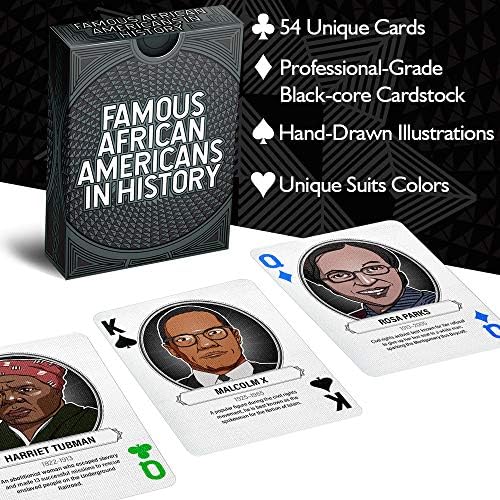 Whalebacon Tarihte Ünlü Afrikalı Amerikalılar İskambil Kartları - Profesyonel Premium Kalite - Standart Boyut – Poker, Blackjack