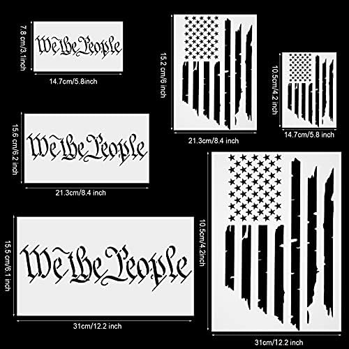 6 Parça Amerikan Bayrağı Şablonlar Biz Insanlar Stencil Kullanımlık Izleme Şablonları ABD Bayrağı Boyama DIY Kart Albümleri için